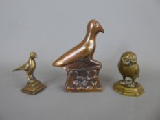 Miscellaneous Brass and Copper, including a Brass Owl Paperweight, the base stamped Jaipur, a copper