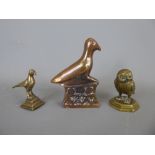 Miscellaneous Brass and Copper, including a Brass Owl Paperweight, the base stamped Jaipur, a copper