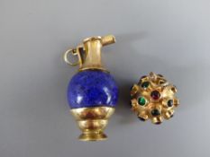 Two 9ct Gold Charms, including a lapis lazuli ewer and an orb with semi-precious stones, approx 14.4
