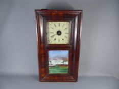 An American Wall Clock with Roman dial in a mahogany case, hand painted under glass of 'The New