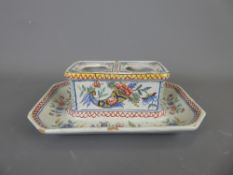 A 19th Century Faience Double Cruet Stand, hand-painted with floral sprays.