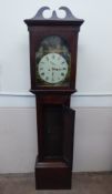 An Antique Mahogany Long Case Clock, with enamel hand painted face, Roman numerals with second and