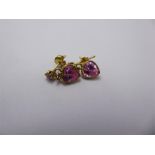 A Pair of 9ct Yellow Gold Pink Stone Earrings.