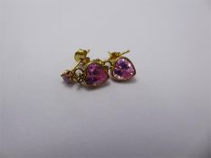 A Pair of 9ct Yellow Gold Pink Stone Earrings.