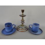 Royal Doulton Lambeth Ware Candle Stick, together with a part Ludovic pottery coffee set, comprising