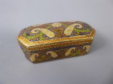 A Kashmir 20th Century Papier Mache Lidded Box, the box decorated with the Boteh motif, approx 11