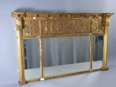 Antique Gilt Wood Triple Plate Wall Mirror