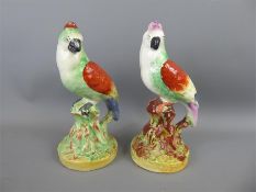 Two Victorian Staffordshire Parrots