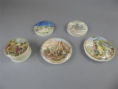 Five Victorian Pratt Ware Pot Lids.