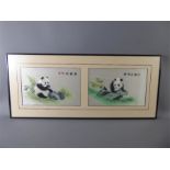 A Chinese Hand-Painted and Embroidered Silk Painting Depicting Pandas