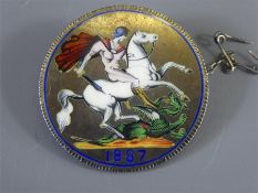 A Victorian Silver Enameled Crown Brooch.