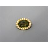 An Antique 9ct Gold Tourmaline and Seed Pearl Brooch.