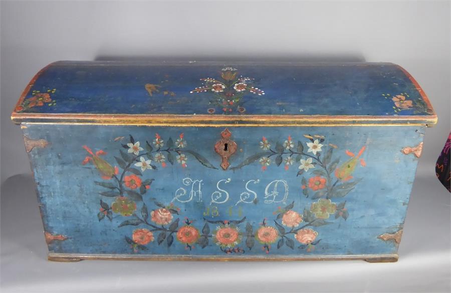 An Antique Scandinavian Painted Pine Domed Marriage Chest