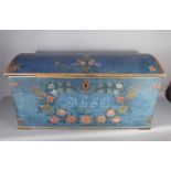 An Antique Scandinavian Painted Pine Domed Marriage Chest
