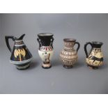 Four Replica Grecian Porcelain Miniature Pots and Urns.