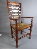 Eight Quality Oak and Rush Seated Ladder Back Chairs.