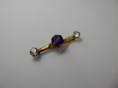 An Antique 18k Amethyst and White Sapphire Stock Pin