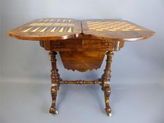 An Antique Walnut Recreation/Sewing Table.