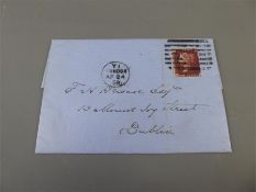 QV 1869 Cover to Dublin Bearing 1d Red.