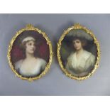 Emily Eyres RA (1850-1910) a Pair of Pastel Portrait Studies in Oval Frames.