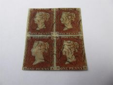 1841 1d Red AA-BB Block of 4 Cancelled by Maltese Crosses.