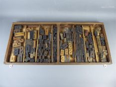 A Collection of Antique Wooden Printing Blocks in Wooden Tray