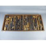 A Collection of Antique Wooden Printing Blocks in Wooden Tray