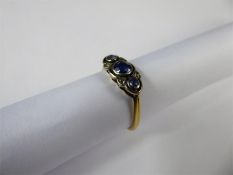 An Antique 18ct Yellow Gold, Platinum Sapphire and Diamond Ring.