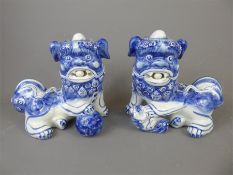 A Pair of Blue and White Porcelain Temple Dogs.