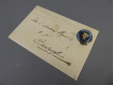1846 2d Blue Stationery Envelope used from Inverness to Edinburgh.