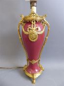 A Burgundy Porcelain and Gilt Lamp Stand