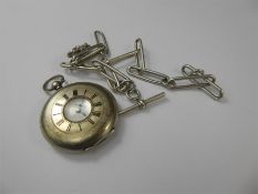 A Silver Dixon & Norwich Half Hunter Pocket Watch and Fob Chain.