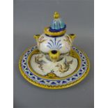 An Antique Italian Majolica Inkwell and Cover
