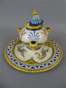 An Antique Italian Majolica Inkwell and Cover