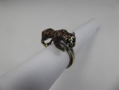 A Silver Panther Ruby and Sapphire Ring