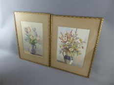 H.L. Brewer, A Pair of Floral Water Colour Paintings.