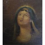 An Antique Hardwood Panel Miniature Portrait of the Madonna.