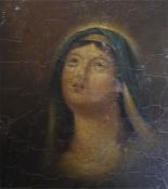 An Antique Hardwood Panel Miniature Portrait of the Madonna.