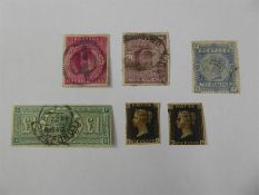 Two 1d Blacks & Four H/V QV & KEVII Stamps.