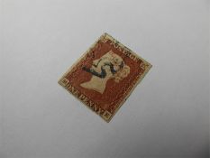 1841 1d Red Cancelled by Blue Maltese Cross.