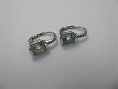 A Pair of 18 ct White Gold & Blue Aquamarine Earrings