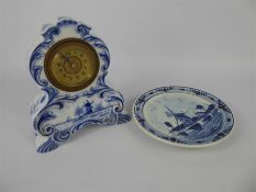 A Royal Blue Delft Porcelain Mantle Clock