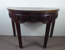 A Chinese Late 19th Century Demi-Lune Console Table