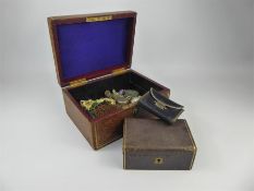 An Antique Leather Box of Costume and Jewellery