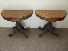 A Pair of Antique Burr Walnut Card Tables.