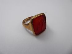 A Gentleman's Antique 9-ct Rose Gold and Cornelian Ring.