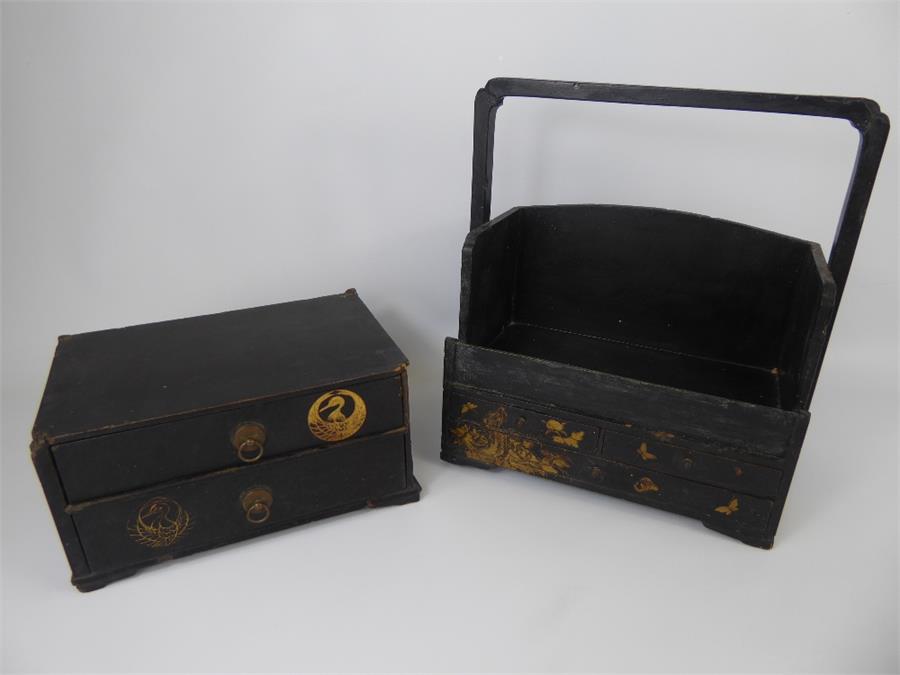 A 19th Century Japanese Handled Black Lacquered Carrying Box