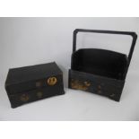 A 19th Century Japanese Handled Black Lacquered Carrying Box