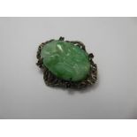 An Antique Chinese Apple Green Jade and Silver Brooch