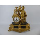 A Late 19th Century French Gilt Brass Hunting Mantle Clock.